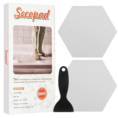 Secopad Original Bathtub Stickers Non-Slip, Hexagon Safety Shower Treads Adhesive Appliques with Premium Scraper - color: Clear