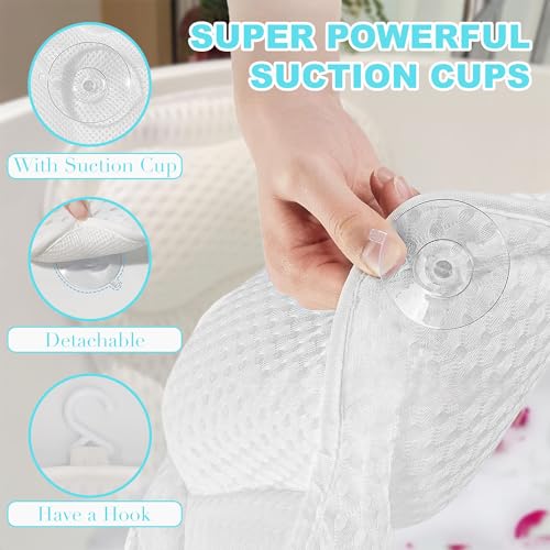 YHan Luxury Bath Pillow for Tub - 4D Mesh Bathtub Pillows for Head and Neck Support with 6 Suction Cups, Washable Spa Bath Accessories & Relaxing Gifts for Women