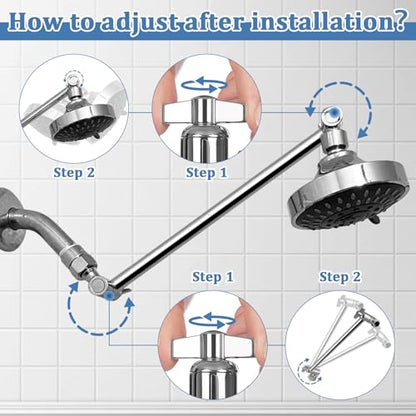 Rain Shower Head Extension 12 Inch Adjustable Rain Shower Head Extension Arm Stainless Steel Shower Head Holder G1/2 Universal Connector Compatible (Chrome Finish) - color: Chrome Finish