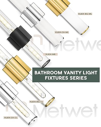 2-Light Chrome Bathroom Vanity Light Fixtures, Milk Glass Shades | 2-light modern bathroom wall sconces, vertical or horizontal mounting, E26 base, hardwired, bulbs not included, VL834-CH-ML - color: Chrome-Milk Glass