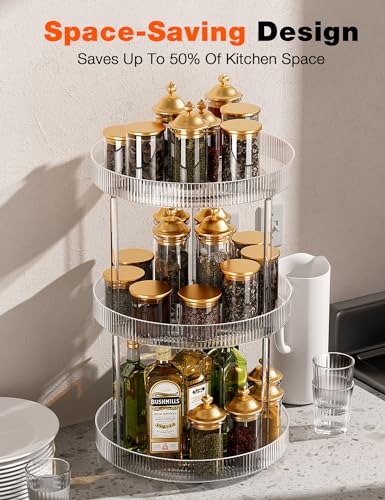 3 Tier Lazy Susan Bathroom Countertop Organizer, 360° Clear Rotating Makeup Cosmetic Perfume Storage Tray, Spinning Vanity Organizer Shelf for Bathroom Cabinet, Dresser, Kitchen(Large) - size: 3 Tier / 10.6Inch