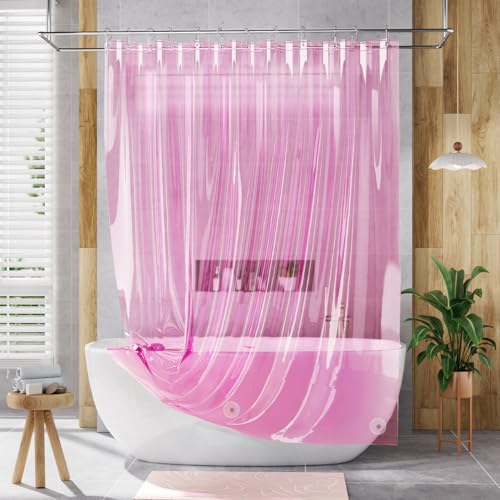 AmazerBath 72x78 Long Shower Curtain Liner, Clear Pink Plastic Shower Liner, Waterproof PEVA Shower Liners, Cute Lightweight Shower Curtains for Bathroom with 3 Magnets & 12 Rustproof Grommets - color: Clear Hot Pink, size: 72"W x 78"L (Pack of 1)