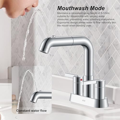 Chrome Centerset Bathroom Faucet with Pull Down Sprayer 3 Hole 4 Inch | Pull Out Bathroom Faucet with Pop Up Drain & Supply Lines, Lead-Free cUPC & NSF Certified, 4 Inch Faucet for Vanity RV Sink - color: Chrome