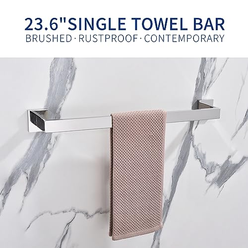 TASTOS 23.6 Inch Single Towel Bar Rack, SUS 304 Stainless Steel Bathroom Towel Bar Heavy Duty Towel Holder Kitchen Towel Rod, Wall Mount with Screws Towel Bar Rod Polished Chrome Finish - color: Polished Chrome, size: 23.6-Inch