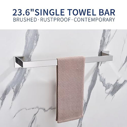 TASTOS 23.6 Inch Single Towel Bar Rack, SUS 304 Stainless Steel Bathroom Towel Bar Heavy Duty Towel Holder Kitchen Towel Rod, Wall Mount with Screws Towel Bar Rod Polished Chrome Finish - color: Polished Chrome, size: 23.6-Inch