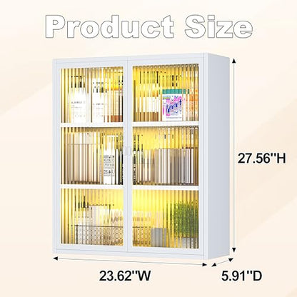Metal Bathroom Cabinet Wall Mounted,Hanging Medicine Cabinets with 2 Glass Doors,White 3-Tier Over The Toilet Wall Storage Cabinet,Wall Cabinet for Bathroom Laundry Room Kitchen - color: White New