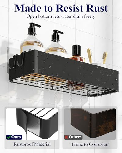 Kitsure Shower Caddy - 2 Pack Adhesive Shower Organizer, Rustproof Metal Shelves, No-Drill Bathroom Organizers and Storage, Black, XX-Large | 2 Pack Shower Shelf for Inside Shower, 100% Rustproof Metal Shelves, No-Drill Bathroom Organizers and Storage - c