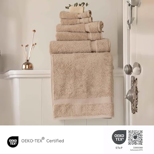 SALBAKOS 100% Turkish Cotton Bathroom Towel Set of 6-Piece, Taupe | 630 Gsm Thick Super Soft Highly Absorbent 2 Bath + 2 Hand + 2 Washcloth Towels Sets, Giftable, Hotel Quality, Made in Turkey - color: Taupe, size: 6 Piece Towel Set
