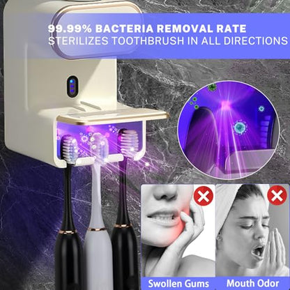 Automatic Toothpaste Dispenser,Smart Toothpaste Dispenser Wall Mounted with 3 Toothpaste Slots,Electric Toothbrush Holder Toothpaste Squeezer for Adults and Kids (Beige) - color: Beige