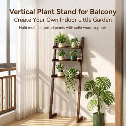 Over the Toilet Storage Shelf Solid Wood 3 Tier Leaning Ladder Rack | Solid Wood Construction, Wall-Mounted Leaning Design for Small Bathroom,Ideal for Apartment Renters(Brown) - color: Brown