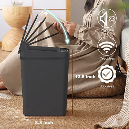 3 PACK - Bathroom Trash Can with Lid - 2.5 Gallon Automatic Trash Cans | Bedroom, Office - Small Smart Garbage Can Touchless - Electric, Narrow - Motion Sensor Trash can Bathroom ( Matte Black ) - color: Black