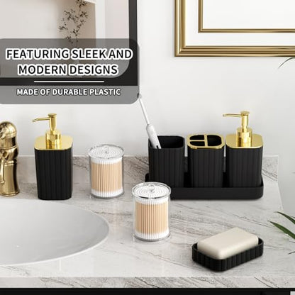 XLHOMO Bathroom Accessory Set - 26PC Bathroom Shower Curtain and Rug Set, Bathroom Accessories Set, Black Bathroom Set with Trash Can, Toilet Brush, Qtip Holder & Soap Dispenser - style: Black