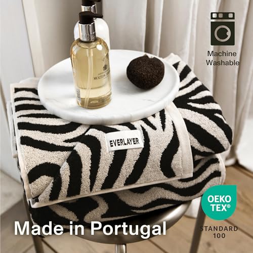 Everlayer Luxury XL Hand Towels, 2 Pack, 20 x 39 Inch, Made in Portugal | 500 GSM, 100% Combed Cotton, Utra-Soft & Plush, Reversible Design, Oeko-Tex Certified, Oversized, Incl 2 Pieces,Black Allover - color: Black Allover, size: Hand Towel, style: 2 Pcs