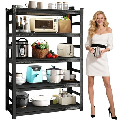Kitchen Storage Shelves, Heavy Duty Shelving Unit, 5-Tier Adjustable Pantry Shelf, Food and Beverage Storage Shelves, Durable Metal Shelving, Appliance Storage, Black (36" W*16" D*72" H) - size: With Fences-5 Tier-72"H*36"W*16"D