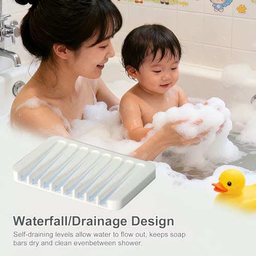 Bar Soap Holder, Silicone Soap Dish, Self-Draining Soap Dishes with, for Shower, Bathroom, Bath Tub, Sponges，Kitchen Soap Tray, Dry Clean，Easy Cleaning (2, White) - color: White
