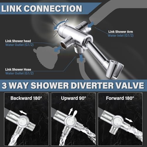 All Metal Shower Diverter Valve with HandShower Holder - Upgraded 3 Way Shower Head for Handheld and Fixed Rain Showerhead - Universal G1/2 Bathroom Part, Polished Chrome - color: Chrome Polished