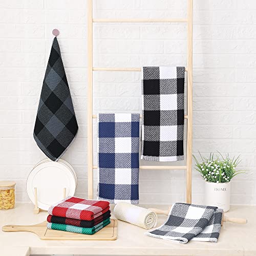 Homaxy 100% Cotton Plaid 6 Pack Kitchen Towels, 13" x 28", White & Black | Waffle Weave, Plaid, Super Soft and Absorbent Dish Towels, Quick Drying, Multi-Purpose - color: White & Black, size: 13 x 28 - 6 Pack