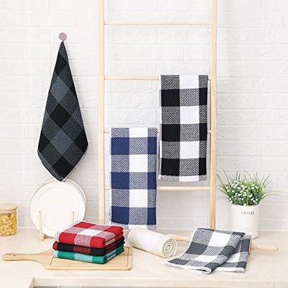 Homaxy 100% Cotton Plaid 6 Pack Kitchen Towels, 13" x 28", White & Black | Waffle Weave, Plaid, Super Soft and Absorbent Dish Towels, Quick Drying, Multi-Purpose - color: White & Black, size: 13 x 28 - 6 Pack