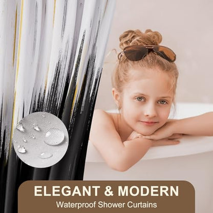 XLHOMO Black Bathroom Accessories Set - 24PCS Bathroom Sets with Shower Curtain and Rugs,Waterproof Black and White Shower Curtain Set, Toilet Brush, Trash Can & Soap Dispenser - size: Bath Set+Shower Curtain+Bath Rugs, style: Black2