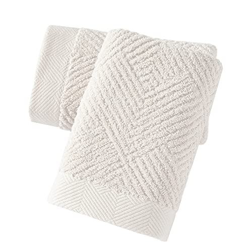 sense gnosis Lime White Hand Towel Set of 2 Super Soft Terry Striped Weave Pattern Ultra Absorbent 100% Cotton Bathroom Hand Towel 13 X 29 Inch, Beige - color: Beige White