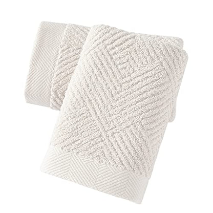 sense gnosis Lime White Hand Towel Set of 2 Super Soft Terry Striped Weave Pattern Ultra Absorbent 100% Cotton Bathroom Hand Towel 13 X 29 Inch, Beige - color: Beige White