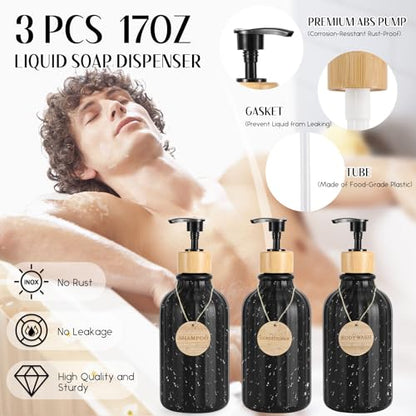 XLHOMO Black Bathroom Accessories Set 17PCS Bathroom Set with 3PCS Soap Dispenser Bathroom Accessory Set Black Trash Can for Bathroom Decor - size: Bath Set, style: Black