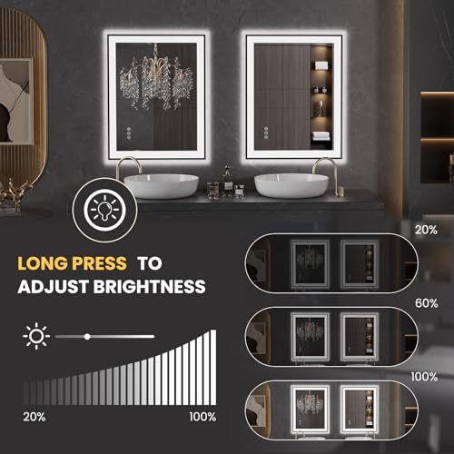 LOAAO 28"X36" LED Bathroom Mirror Black Framed | Anti-Fog, Dimmable, Memory Function, Tempered Glass, Lighted Vanity Mirror for Wall - size: 28"L x 36"W
