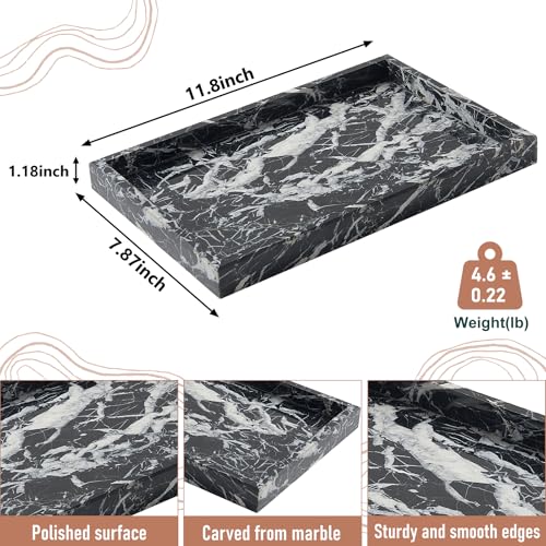 Marble Bathroom Tray,Pure Natural Vanity Tray | Marble Tray for Kitchen Counter Non-Ceramic/Non-Resin,Stone Trays 12 x 8 inch - color: Black Grey