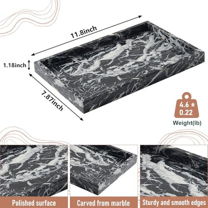 Marble Bathroom Tray,Pure Natural Vanity Tray | Marble Tray for Kitchen Counter Non-Ceramic/Non-Resin,Stone Trays 12 x 8 inch - color: Black Grey