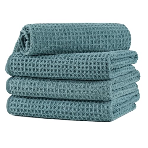 Microfiber Waffle Hand Towels, 4 Pieces, Soft, Absorbent, Fast Drying, Lint Free 430 GSM (16''x26''/40.64cm x 66.04cm) - color: Green