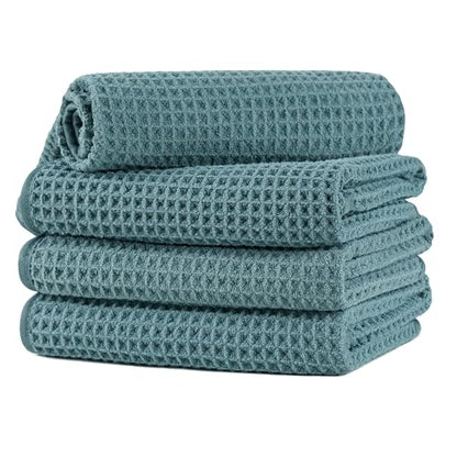 Microfiber Waffle Hand Towels, 4 Pieces, Soft, Absorbent, Fast Drying, Lint Free 430 GSM (16''x26''/40.64cm x 66.04cm) - color: Green