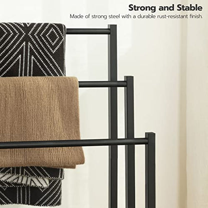HOOBRO Free Standing Towel Rack, 3 Tier Blanket Rack, Blanket Holder for Bathroom, 16.9" L x 11" W x 31.9" H, Industrial Metal Drying and Display Rack with Shelf, Rustic Brown and Black BF03LB01 - color: Rustic Brown + Black, size: 16.9"L x 11"W x 31.9"H