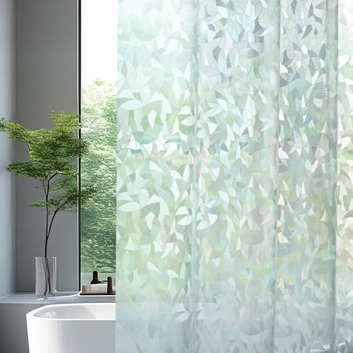 AooHome Long Shower Curtain Liner - EVA 3D Decals Stained Glass Pattern Design Bathroom Shower Curtain with Hooks, 5 Bottom Magnets, Heavy Duty, Water Repellent, Semi Transparent, 72x78 Inch - size: 72"W x 78"L (Pack of 1)