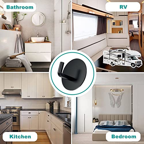 BARONAGE Adhesive Hooks 4 Pack, Black | Stainless Steel Sticky Shower Hooks, Waterproof, Rustproof, Heavy Duty Towel Hook, Easy Install, Traceless Hook For Bathroom