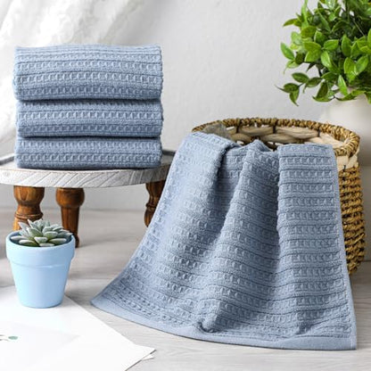 4 Pack Blue Hand Towels Waffle 100% Cotton 13x29 Inch | Soft Absorbent Bathroom Kitchen Use, Waffle Texture Quick Dry, Durable Cotton Washcloths Ideal for Guests Daily Needs - color: Blue