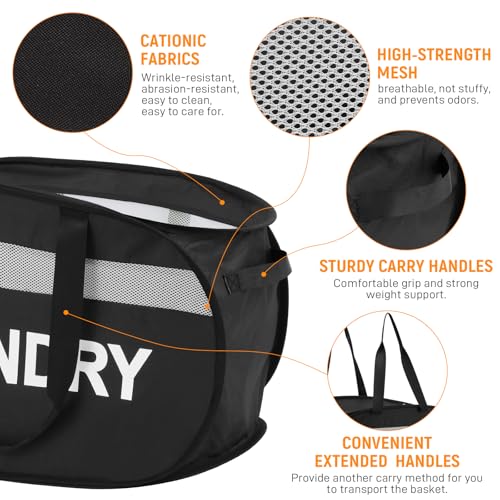 Collapsible Laundry Baskets, Tear-proof Dirty Clothes Hampers for Laundry, Foldable Laundry Basket with Dual Handles, Easy to Carry Pop Up Hamper for Bedroom, Bathroom, Dorm, Laundry Room Black - color: Black