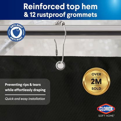 Clorox 2-in-1 Bathroom Shower Curtain Liner, Durable Fabric, Weighted Magnets for Bath Water Control, Washable Premium Quality, Modern - 72" x 72" Black - color: Black - Standard