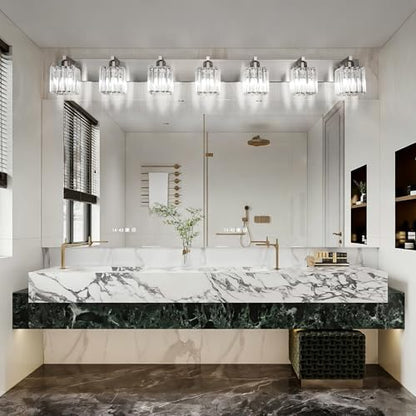 Aipsun Brushed Nickel Bathroom Light Fixtures Crystal Vanity Lighting Fixture Modern Bathroom Vanity Light 7 Light (Exclude Bulb) - color: Brushed Nickel, size: 58 inch