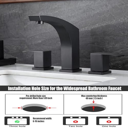 3 Hole Bathroom Faucet Matte Black, 2 Handle 8 inch Widespread Bathroom Sink Faucet with Pop Up Drain and cUPC Supply Hose, Black Bathroom Vanity Faucet 3 Hole WI37151BK | 2 Handle Sink Faucet with Pop Up Drain and cUPC Supply Hose, Stainless Steel Square