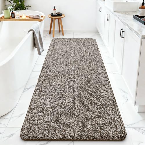 Bathroom Rugs 24x60,Super Absorbent Microfiber Bath Mat,Dark Brown/White | Large Bath Mat,Non-Slip Long Shower Rug with TPR Backing, Thick Plush Machine Washable Bathmat for Bathrooms - color: Dark Brown/White, size: 24" X 60"