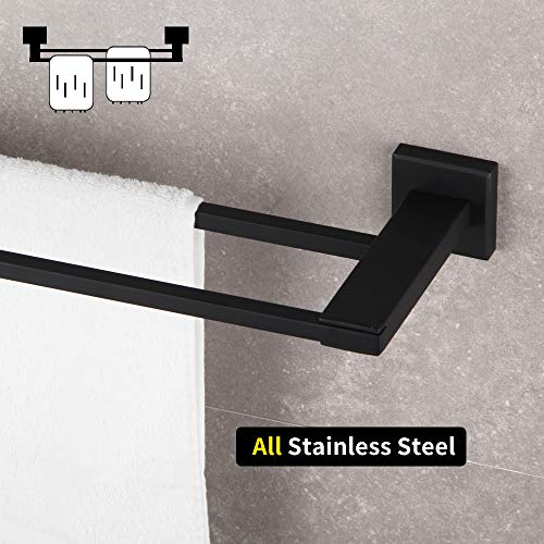 GERZWY Bathroom Double Towel Bar Matte Black Stainless Steel 36-Inch Bath Towel Rack Contemporary Style Wall Mount JG1902C92-BK