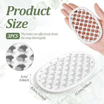 3PCS Soap Dish with Drainage Holes, Self Draining Silicone Soap Holder for Shower, Non-Slip Soaps Dish Tray for Bathroom Sink, Small Bar Soaps Saver Pad for Niche/Shelf Bathtub