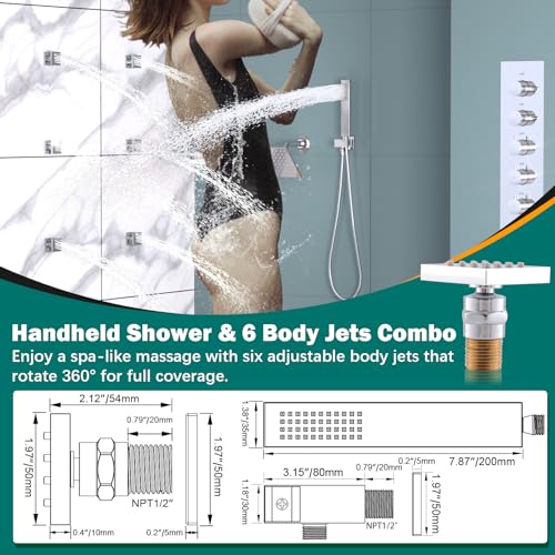 HOMEDEC Multi-Function Shower System with 14x20" LED and Dual 6" Shower Heads, 5-Way Valve Ceiling and Wall Mounted Shower Faucet Set, Chrome - color: Chrome, style: 5-Way + 2x 6" Top