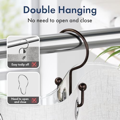Bathway Shower Curtain Hooks Bronze Shower Curtain Rings, 12 Pcs Double Hook Shower Curtain Hooks Rings Shower Curtain Hangers Rust Proof, Metal Shower Hooks for Bathroom Shower Curtain Rod - color: Bronze, style: Minimalist