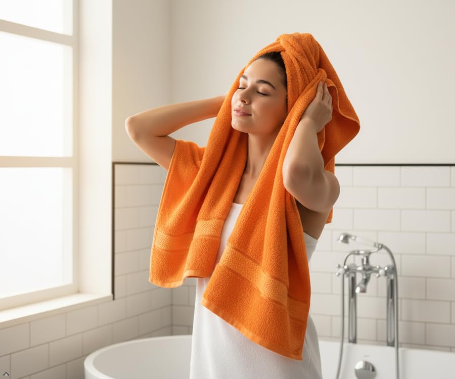 Luxury Bath Towels Set-100% Cotton- 2 Bath, 2 Hand & 2 Washcloths- Large, Thick, Fluffy, Absorbent, Quick Dry, Soft & Plush - Home, Pool, Hotel, Gym, Spa Towel -6 Piece Luxury Bathroom Towels- Orange - color: Orange