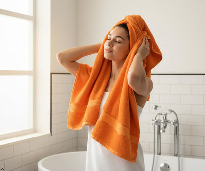 Luxury Bath Towels Set-100% Cotton- 2 Bath, 2 Hand & 2 Washcloths- Large, Thick, Fluffy, Absorbent, Quick Dry, Soft & Plush - Home, Pool, Hotel, Gym, Spa Towel -6 Piece Luxury Bathroom Towels- Orange - color: Orange