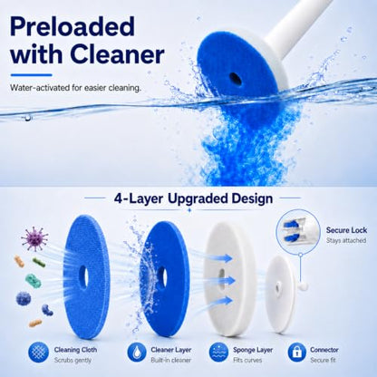 UFORU Disposable Toilet Brush and Holder Set, Toilet Wand Kit, 42 Refills | Preloaded Foaming Heads, Hands-Free Release, Flexible Under-Rim Reach, Auto-Open Caddy, Wall-Mount Storage, Bathroom & RV Use