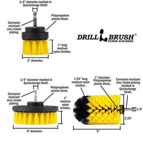 Drill Brush Yellow Bathroom Detailing Brush Set – Bathtub Shower Scrub Brush for Drill - Tile Grout Cleaning Tool - Shower Door Scrubber - Bath Tub Brush - House Cleaning Kit Spinning Scrub Brush - color: Yellow