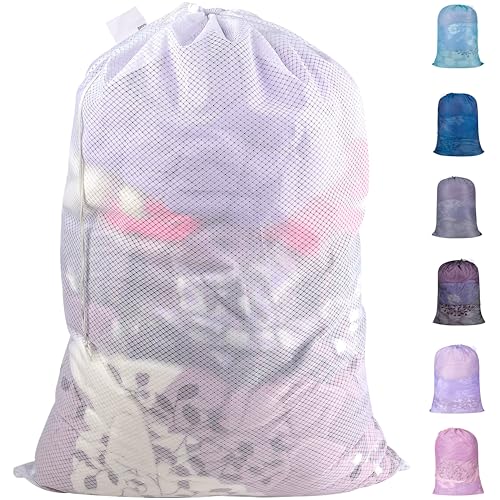 Polecasa Heavy Duty Diamond Mesh Laundry Bag, 24x36", White | Drawstring & ID Tag, Machine Washable, Commercial Grade, , For College Dorms, Travel, Sports Equipment - color: A-White, size: 24"x36" |1 Pack
