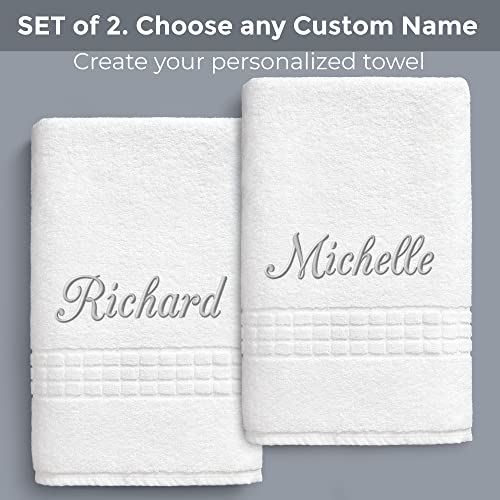 Broadway Terry Bath Towel Set 28" x 55" - Ring-Spun Cotton - Durable Hotel Quality - Soft and Absorbent (2 Custom Towels, White) - size: 2 Custom Towels